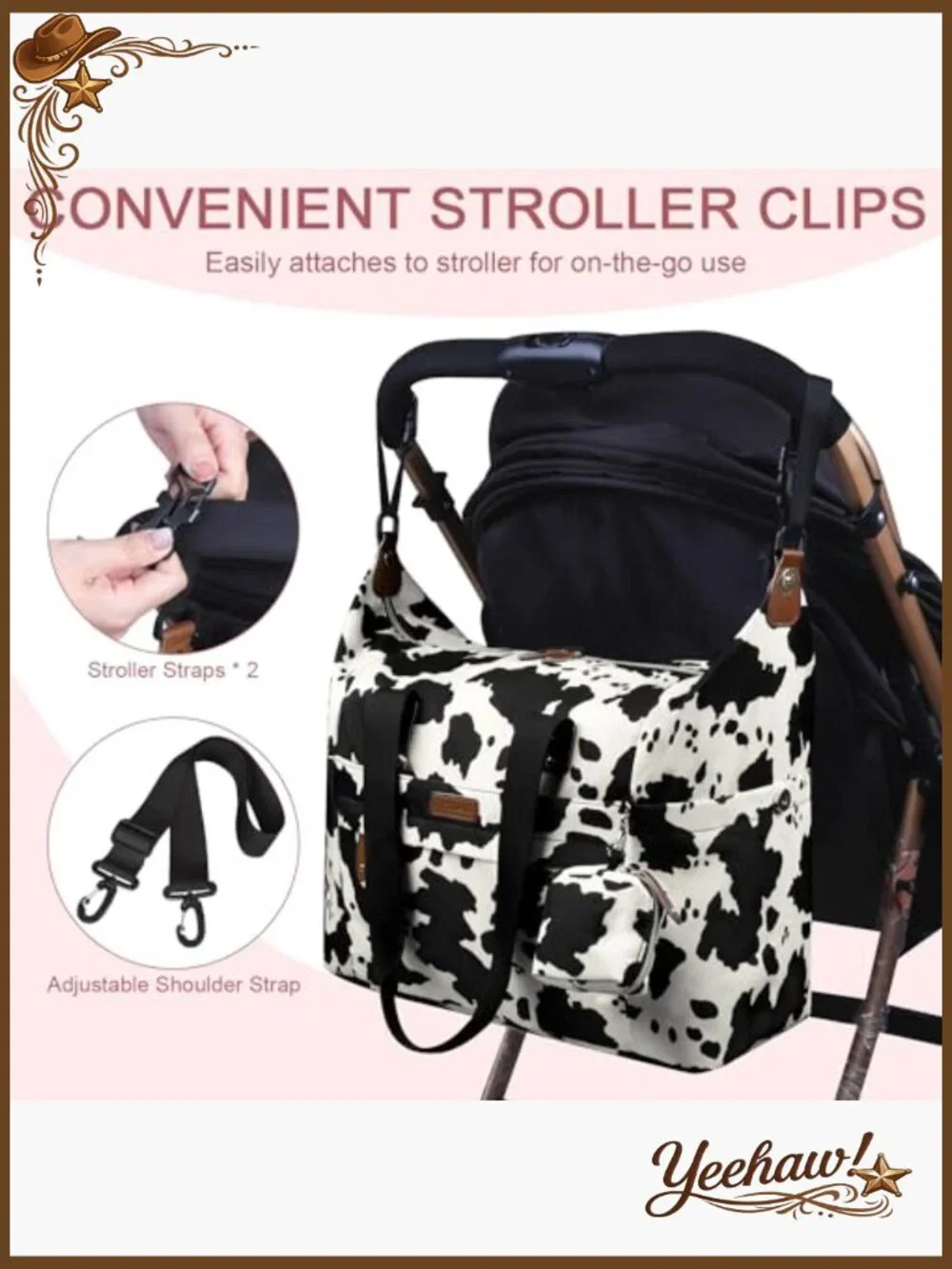 Waterproof Polyester Diaper Bag Tote with Pacifier Case and Stroller Clips